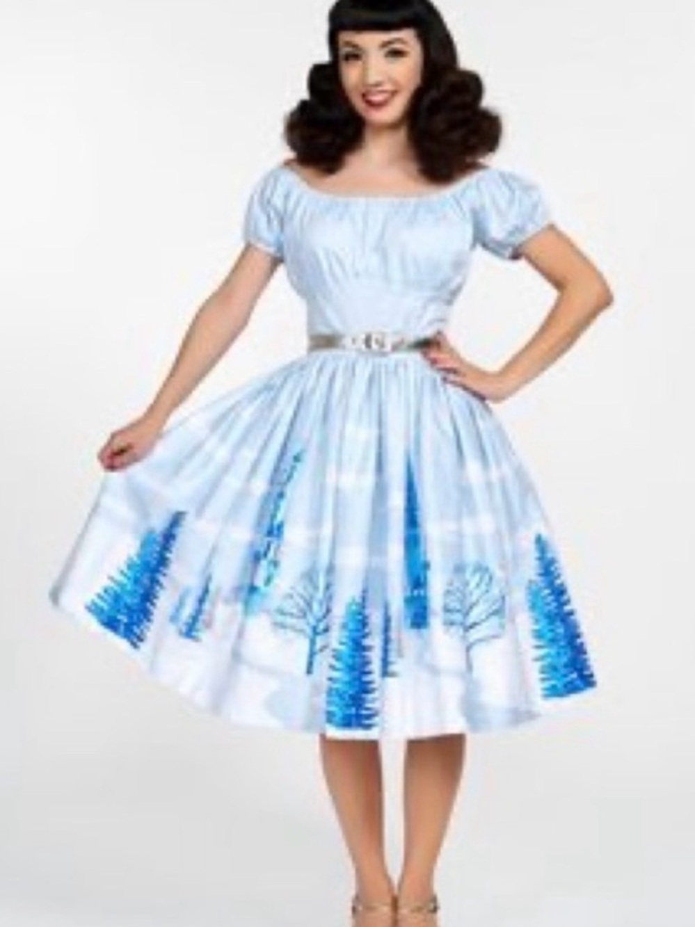 Beautiful Light Blue Winter Castle Print Skirt